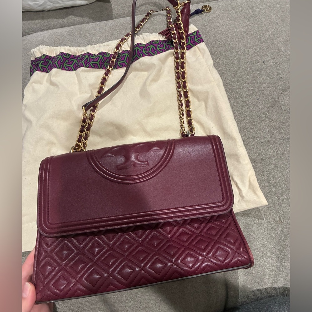 Tory Burch Burgundy Quilted Shoulder Bag